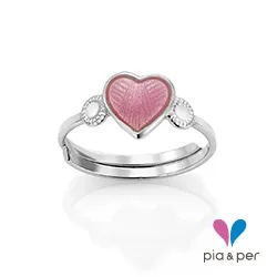 Pia en Per briljantgeslepen hart ring in zilver roze emaille