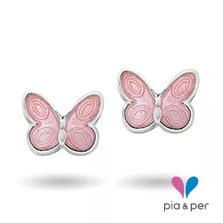 Pia en Per vlinder oorbellen in zilver roze emaille