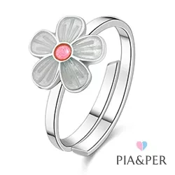 Pia en Per bloem ring in zilver witte emaille pink emaille