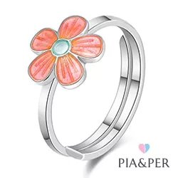 Pia en Per bloem ring in zilver pink emaille witte emaille