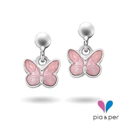 Pia en Per vlinder oorbellen in zilver roze emaille