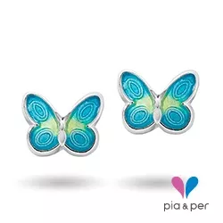 Pia en Per vlinder oorbellen in zilver blauwe emaille