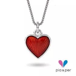 Pia en Per hart ketting in zilver rode emaille