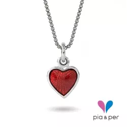 Pia en Per hart ketting in zilver rode emaille