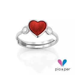 Pia en Per hart ring in zilver rode emaille