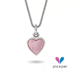 Pia en Per hart ketting in zilver roze emaille