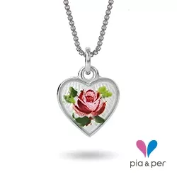 Pia en Per hart ketting in zilver witte emaille roze emaille groen emaille