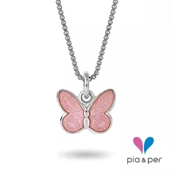 Pia en Per vlinder ketting in zilver roze emaille