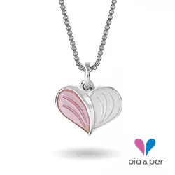 Pia en Per hart ketting in zilver witte emaille roze emaille