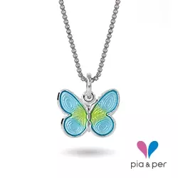 Pia en Per vlinder ketting in zilver blauwe emaille