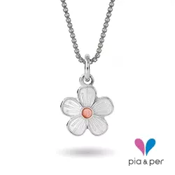 Pia en Per bloem ketting in zilver witte emaille roze emaille