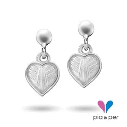 Pia en Per hart oorbellen in zilver witte emaille