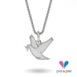 Pia en Per duif ketting in zilver witte emaille