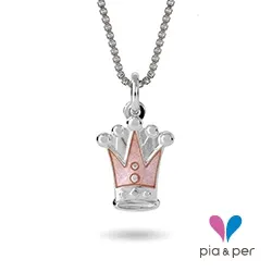 Pia en Per kroon ketting in zilver roze emaille