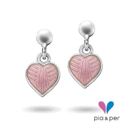 Pia en Per hart oorbellen in zilver roze emaille