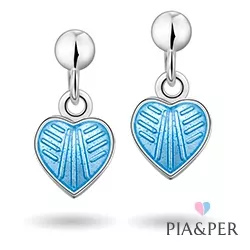 Pia en Per hart oorbellen in zilver blauwe emaille