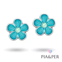 Pia en Per bloem oorbellen in zilver blauwe emaille