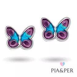 Pia en Per vlinder oorbellen in zilver paarse emaille