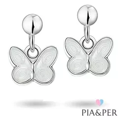 Pia en Per vlinder oorbellen in zilver witte emaille