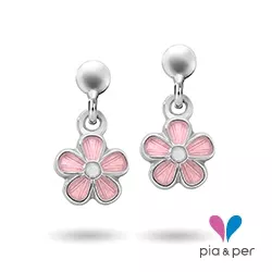 Pia en Per bloem oorbellen in zilver roze emaille