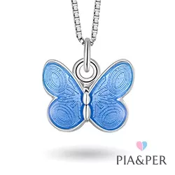 Pia en Per vlinder ketting in zilver blauwe emaille