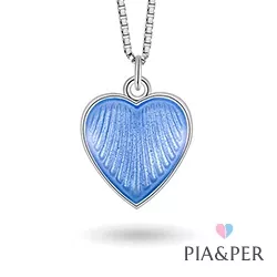 Pia en Per hart ketting in zilver blauwe emaille