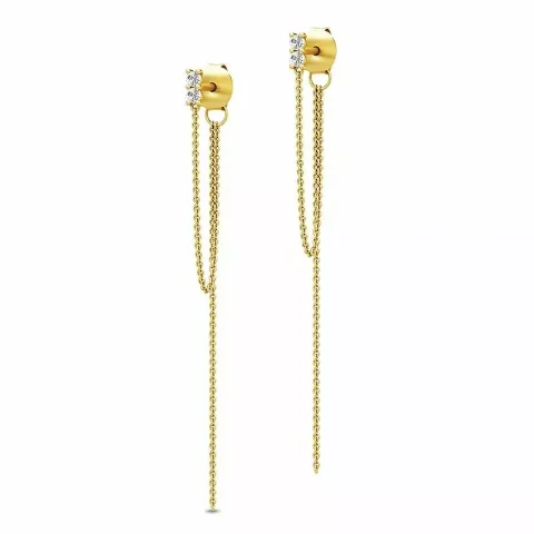 lange Julie Sandlau Lucia witte zirkoon oorbellen in verguld sterlingzilver witte zirkoon