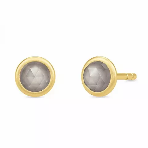 Julie Sandlau oorbellen in zilver met 22 karaats verguldsel  grijs maansteen