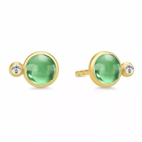 Julie Sandlau Prime oorsteker in verguld sterlingzilver groen kristal witte zirkoon