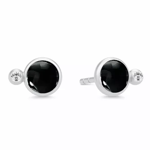 Julie Sandlau rond kristal oorbellen in satijn gerodineerd sterling zilver zwart kristal witte zirkoon