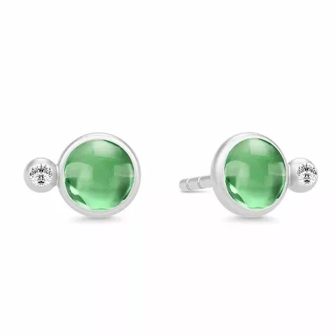 Julie Sandlau rond kristal oorbellen in satijn gerodineerd sterling zilver groen kristal witte zirkoon