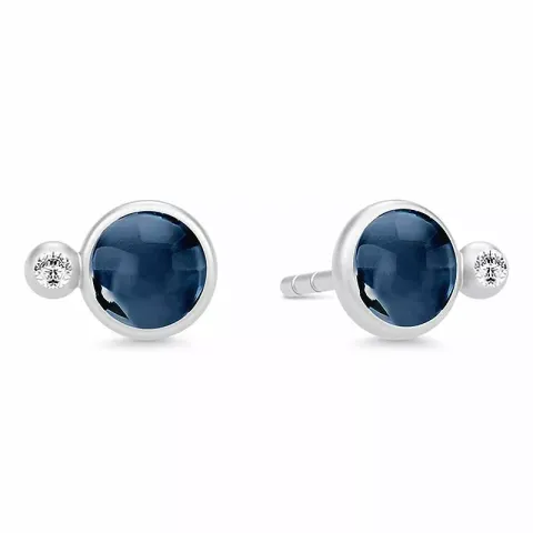 Julie sandlau rond kristal oorbellen in satijn gerodineerd sterling zilver blauwe kristallen witte zirkonen