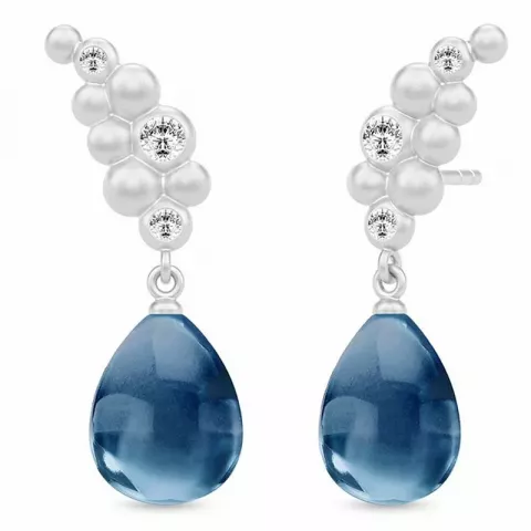 Julie Sandlau oorbellen in satijn gerodineerd sterling zilver blauwe kristal witte zirkoon