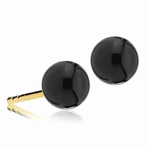 6 mm Izabel Camille zwart onyx oorbellen in verguld sterlingzilver zwarte onyxen