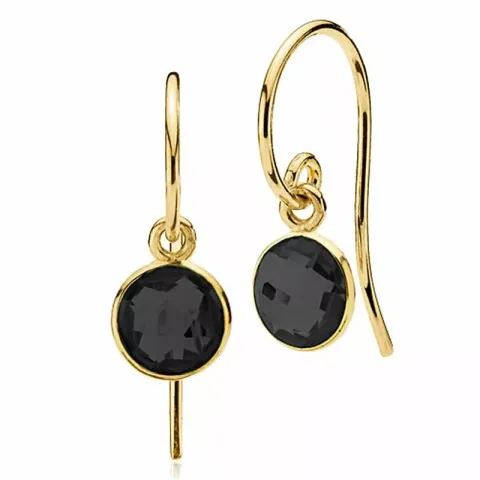 Izabel Camille Prima Donna small rond onyx oorbellen in verguld sterlingzilver zwart onyx