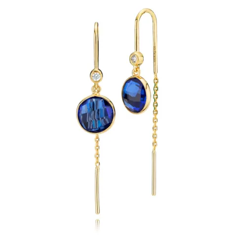 Izabel Camille ketting oorbellen in verguld sterlingzilver blauwe steen blauwe zirkoon