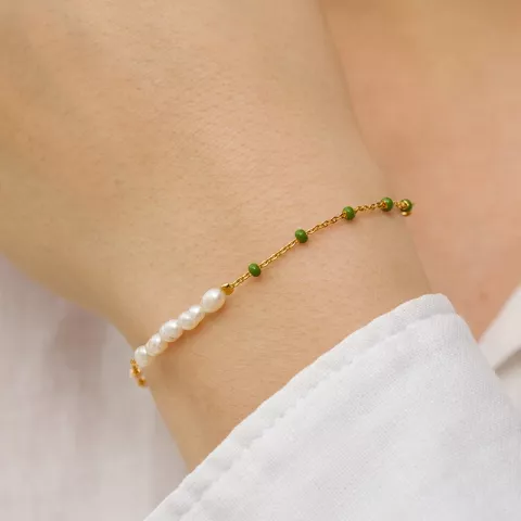 Enamel Lola Perla armband in verguld sterlingzilver groen emaille