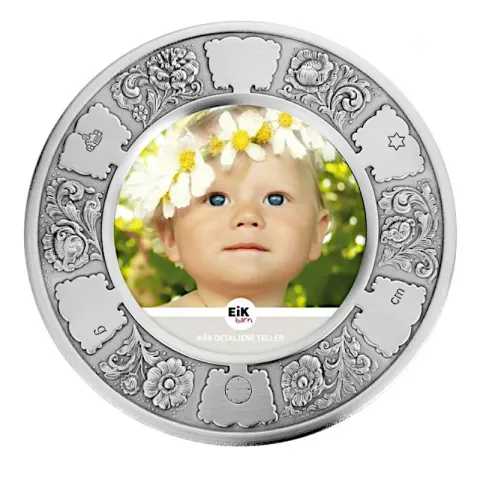 Geboortegeschenken: 18 CM bloem fotolijstje in tin  model: E1240