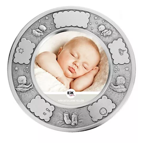 Geboortegeschenken: 18 CM teddybeer fotolijstje in tin  model: E1263