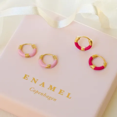 Enamel Lina small creool in verguld sterlingzilver roze emaille