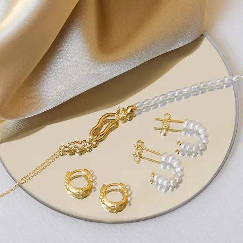 Enamel Pearlie Mini halfcreool in verguld sterlingzilver