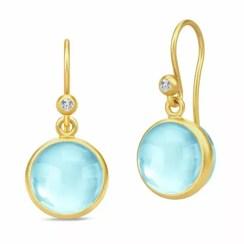 Julie Sandlau Prime rond blauwe oorbellen in verguld sterlingzilver lichtblauwe kristal witte zirkoon
