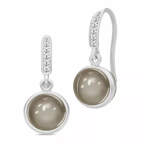 Julie Sandlau Luna rond maansteen oorbellen in satijn gerodineerd sterling zilver grijs maansteen witte zirkoon