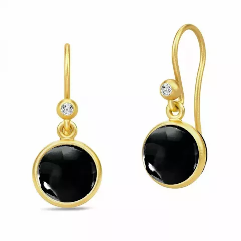 Julie Sandlau rond zwart oorbellen in verguld sterlingzilver zwart kristal witte zirkoon