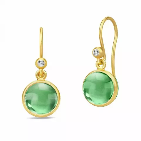 Julie Sandlau rond groene oorbellen in verguld sterlingzilver groen kristal witte zirkoon
