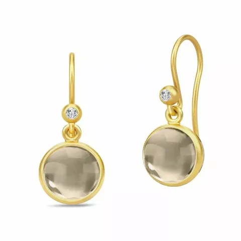 Julie Sandlau Primini rond rookkleurige oorbellen in verguld sterlingzilver rookkleurige kristal witte zirkoon