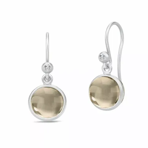 Julie Sandlau Primini rond rookkleurige kristal oorbellen in satijn gerodineerd sterling zilver rookkleurige kristal witte zirkoon
