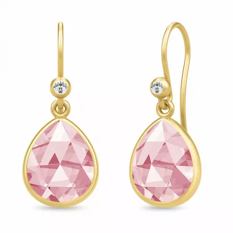 lange Julie Sandlau druppel kristal oorbellen in verguld sterlingzilver pink kristal witte zirkoon