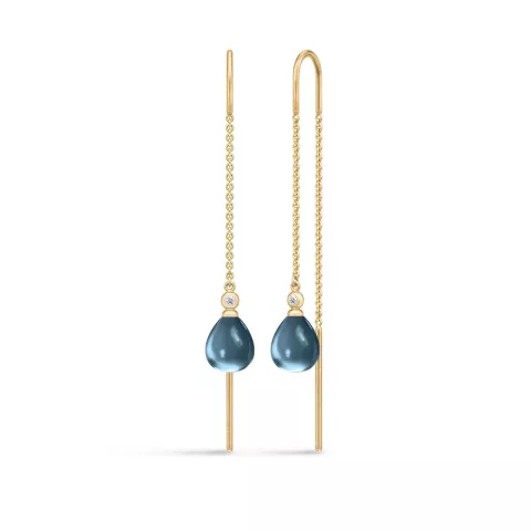 Julie Sandlau blauwe oorbellen in zilver met 22 karaats verguldsel  witte zirkoon blauwe kristal