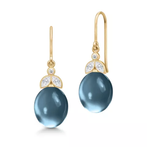 Julie Sandlau druppel blauwe oorbellen in zilver met 22 karaats verguldsel  witte zirkoon blauwe kristal